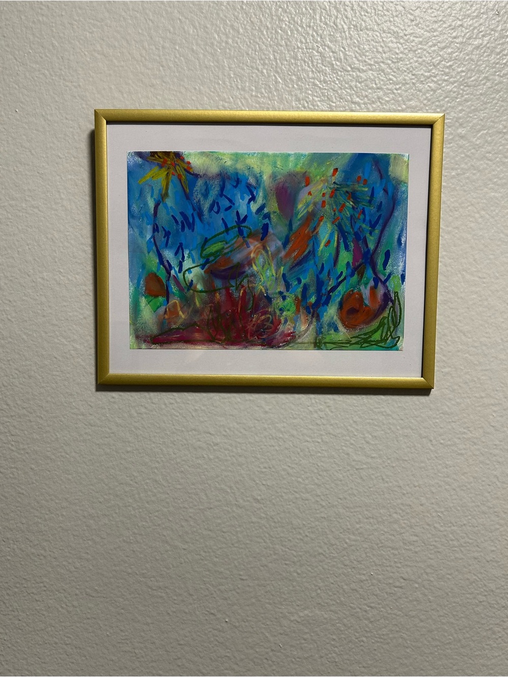 Gold Framed Abstract Watercolor Art Print - Blue and Multicolor